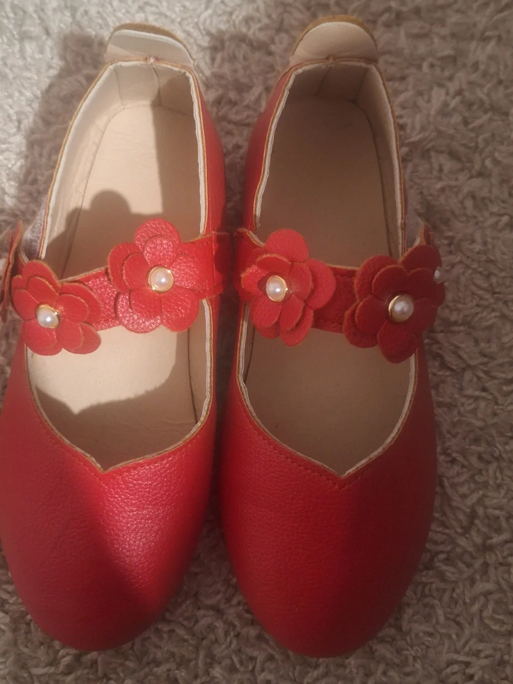 Girls Red Floral Strap Dress Flats